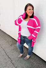 Load image into Gallery viewer, Hot Pink Stripe Open Sweater Cardigan