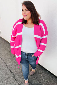 Hot Pink Stripe Open Sweater Cardigan