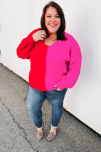 Load image into Gallery viewer, Red Fuchsia Half &amp; Half V Neck Sweater