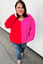 Load image into Gallery viewer, Red Fuchsia Half &amp; Half V Neck Sweater