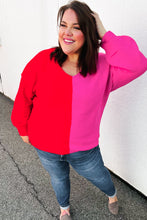 Load image into Gallery viewer, Red Fuchsia Half &amp; Half V Neck Sweater