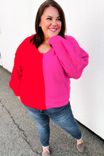 Load image into Gallery viewer, Red Fuchsia Half &amp; Half V Neck Sweater