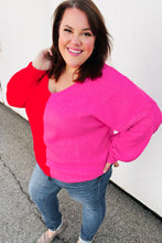 Load image into Gallery viewer, Red Fuchsia Half &amp; Half V Neck Sweater