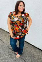 Load image into Gallery viewer, Burnt Orange Flat Floral Print Ruffle Sleeve Babydoll Top