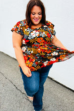 Load image into Gallery viewer, Burnt Orange Flat Floral Print Ruffle Sleeve Babydoll Top