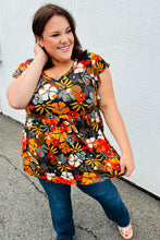 Load image into Gallery viewer, Burnt Orange Flat Floral Print Ruffle Sleeve Babydoll Top