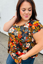 Load image into Gallery viewer, Burnt Orange Flat Floral Print Ruffle Sleeve Babydoll Top