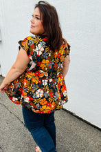 Load image into Gallery viewer, Burnt Orange Flat Floral Print Ruffle Sleeve Babydoll Top