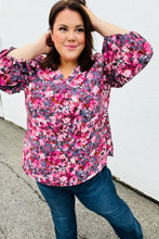 Load image into Gallery viewer, Purple Floral Print V Neck Woven Top