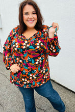 Load image into Gallery viewer, Magenta &amp; Rust Boho Floral Bubble Sleeve Top