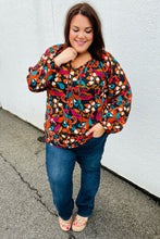 Load image into Gallery viewer, Magenta &amp; Rust Boho Floral Bubble Sleeve Top