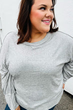 Load image into Gallery viewer, Heather Grey Drop Shoulder Bubble Sleeve Outseam Top