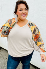 Load image into Gallery viewer, Taupe Animal Patchwork Print Dolman V Neck Top