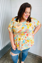 Load image into Gallery viewer, Peach &amp; Aqua Floral Babydoll Top