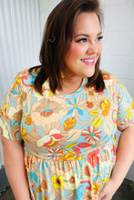 Load image into Gallery viewer, Peach &amp; Aqua Floral Babydoll Top