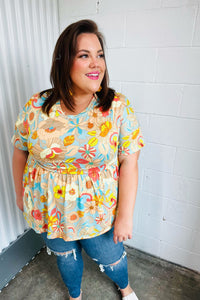 Peach & Aqua Floral Babydoll Top