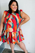 Load image into Gallery viewer, Magenta &amp; Taupe Geometric Yoke Woven Dress