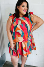 Load image into Gallery viewer, Magenta &amp; Taupe Geometric Yoke Woven Dress
