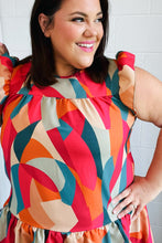Load image into Gallery viewer, Magenta &amp; Taupe Geometric Yoke Woven Dress