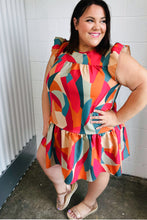 Load image into Gallery viewer, Magenta &amp; Taupe Geometric Yoke Woven Dress