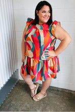 Load image into Gallery viewer, Magenta &amp; Taupe Geometric Yoke Woven Dress