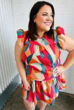 Load image into Gallery viewer, Magenta &amp; Taupe Geometric Yoke Woven Dress