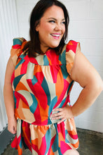 Load image into Gallery viewer, Magenta &amp; Taupe Geometric Yoke Woven Dress