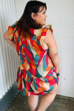 Load image into Gallery viewer, Magenta &amp; Taupe Geometric Yoke Woven Dress