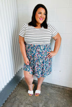 Load image into Gallery viewer, Dark Teal Two-Fer Stripe &amp; Floral Color Block Dress