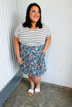 Load image into Gallery viewer, Dark Teal Two-Fer Stripe &amp; Floral Color Block Dress