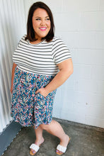 Load image into Gallery viewer, Dark Teal Two-Fer Stripe &amp; Floral Color Block Dress