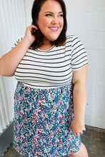 Load image into Gallery viewer, Dark Teal Two-Fer Stripe &amp; Floral Color Block Dress