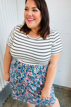 Load image into Gallery viewer, Dark Teal Two-Fer Stripe &amp; Floral Color Block Dress