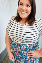 Load image into Gallery viewer, Dark Teal Two-Fer Stripe &amp; Floral Color Block Dress