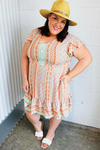 Load image into Gallery viewer, Sage Boho Floral Button Detail V Neck Ruffle Dress