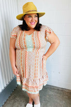 Load image into Gallery viewer, Sage Boho Floral Button Detail V Neck Ruffle Dress