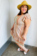 Load image into Gallery viewer, Sage Boho Floral Button Detail V Neck Ruffle Dress