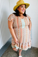 Load image into Gallery viewer, Sage Boho Floral Button Detail V Neck Ruffle Dress