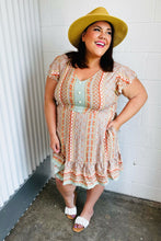 Load image into Gallery viewer, Sage Boho Floral Button Detail V Neck Ruffle Dress