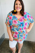 Load image into Gallery viewer, Pink &amp; Blue Floral Print Woven Top