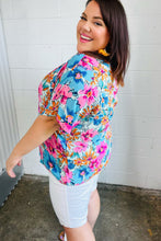 Load image into Gallery viewer, Pink &amp; Blue Floral Print Woven Top