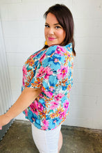 Load image into Gallery viewer, Pink &amp; Blue Floral Print Woven Top