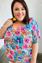 Load image into Gallery viewer, Pink &amp; Blue Floral Print Woven Top