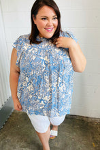 Load image into Gallery viewer, Blue &amp; Ivory Paisley Mock Neck Flutter Sleeve Top