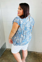 Load image into Gallery viewer, Blue &amp; Ivory Paisley Mock Neck Flutter Sleeve Top