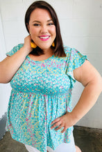 Load image into Gallery viewer, Turquoise Floral Stripe Babydoll Top