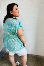 Load image into Gallery viewer, Turquoise Floral Stripe Babydoll Top