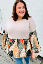 Load image into Gallery viewer, All I AskTaupe Boho Patchwork Print Babydoll Top