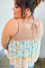 Load image into Gallery viewer, Orange &amp; Blue Two Tone Floral Back Tie Tank