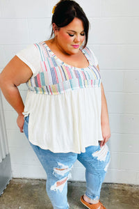 Multicolor Vertical Stripe V Neck Babydoll Top